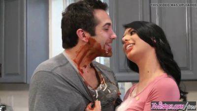 Gina Valentina gets her mouth filled with Donnie Rock's big cock and takes it in the fight on vidfreenow.com