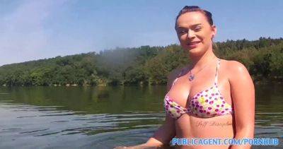 Bikini babe with huge tits gets pounded on the lake in POV reality video on vidfreenow.com