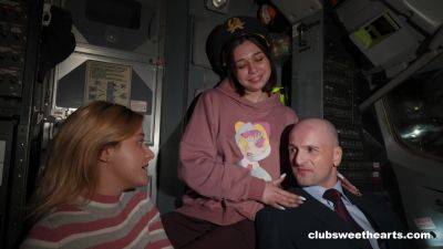 Deep passionate dick sharing inflight kinks for two girls on fire on vidfreenow.com