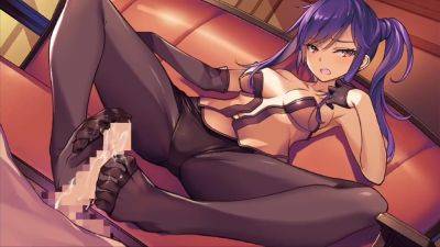 Purple-haired Anime Hottie In Pantyhose Giving A Hot Footjob - Japan on vidfreenow.com