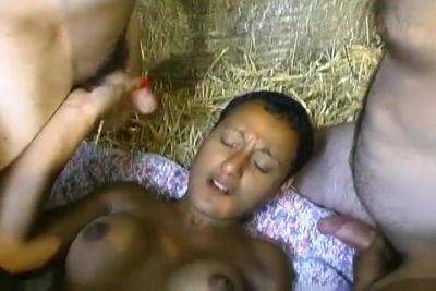 French Ebony With Short Hair Pleasing Multiple White Cocks On A Farm - France on vidfreenow.com