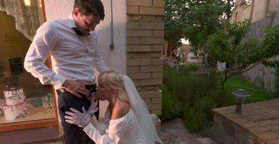 Big ass blonde bride fucks with another man right on her wedding day on vidfreenow.com