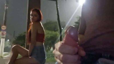 Risky Hand Job on the Street for Redhead at Bus Stop on vidfreenow.com