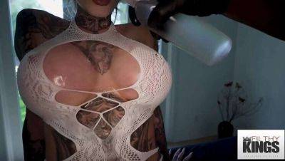 Inked Blonde with Huge Breasts Gets Oiled Up and Fucked on vidfreenow.com