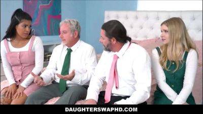 Step-Dad and Step-Daughters in Forbidden Orgy: Harlow West & Maya Farrell on vidfreenow.com