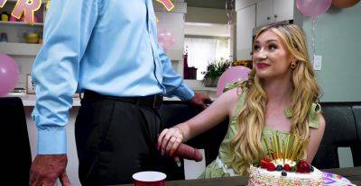 Blonde girl tries boyfriend's dad for loud sex during birthday party on vidfreenow.com