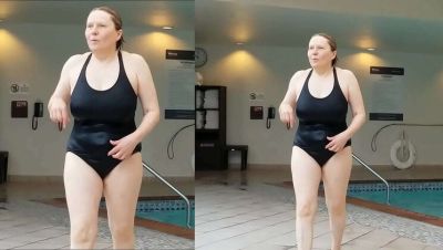 Hot Granny Marierocks Shows Off Her Curvy Body in Black Swimsuit at 66 on vidfreenow.com