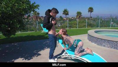 Tattooed MILF Penny Archer Fucks Her Young Neighbor - Blowjob, Doggystyle & Cum in Mouth on vidfreenow.com